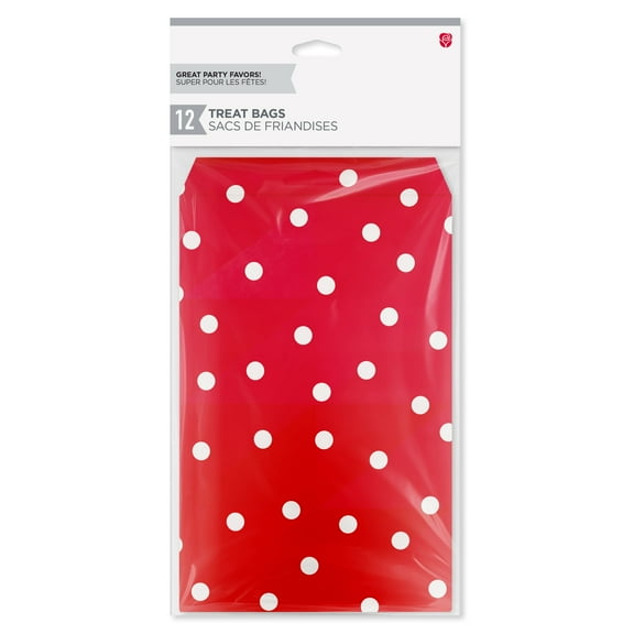 American Greetings Valentine's Day Treat Bags, White Polka Dots On Red (12-Count)
