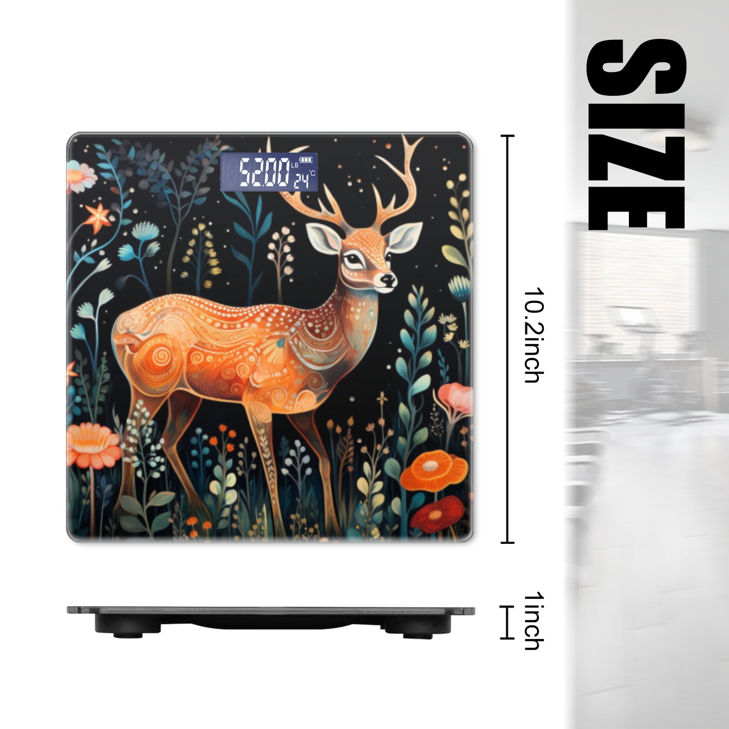Bathroom Scale, Highly Accurate Digital Body Scale,Precisely Measures Weight up to 400 lbs-Deer In The Night Garden Surrounded By Flowers
