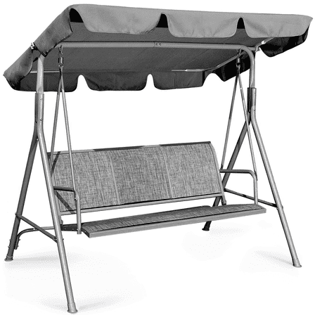 GVDV 3-Seat Porch Swing with Adjustable Canopy, Heavy-Duty Steel Frame Patio Swing Chair with Stand for Outdoor, Garden, Backyard