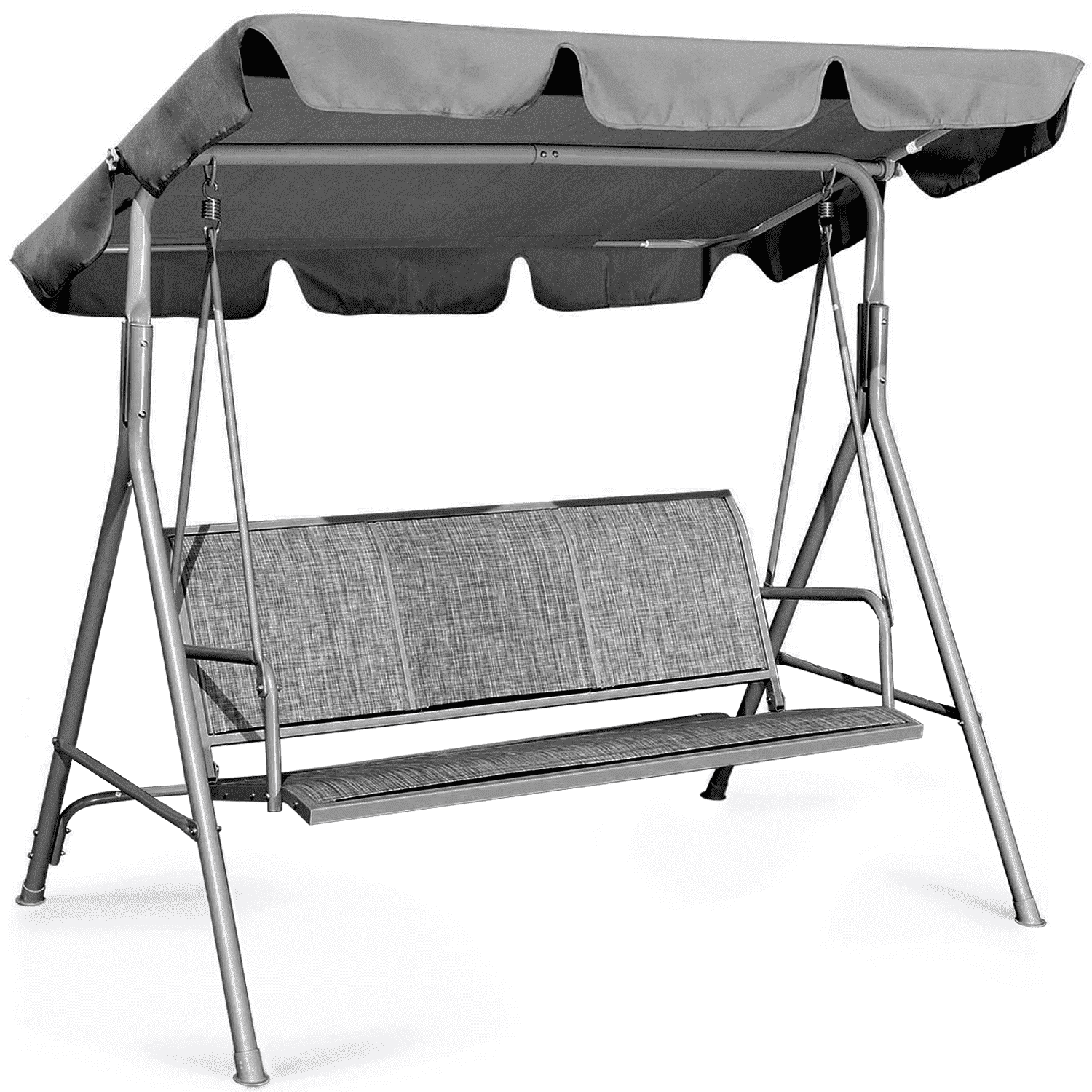 GVDV 3-Person Porch Swing, Outdoor Patio Swing with Adjustable Canopy and Steel Frame for Garden and Backyard, Grey