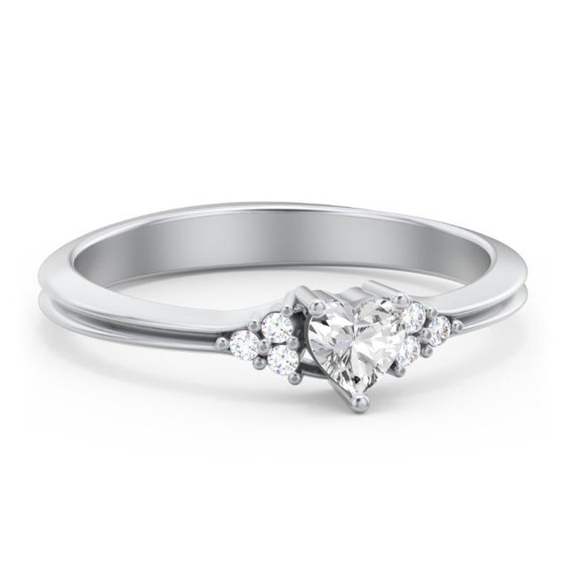 Birthstone Heart Ring with Shoulder Accents - Cubic Zirconia / White Topaz (April)