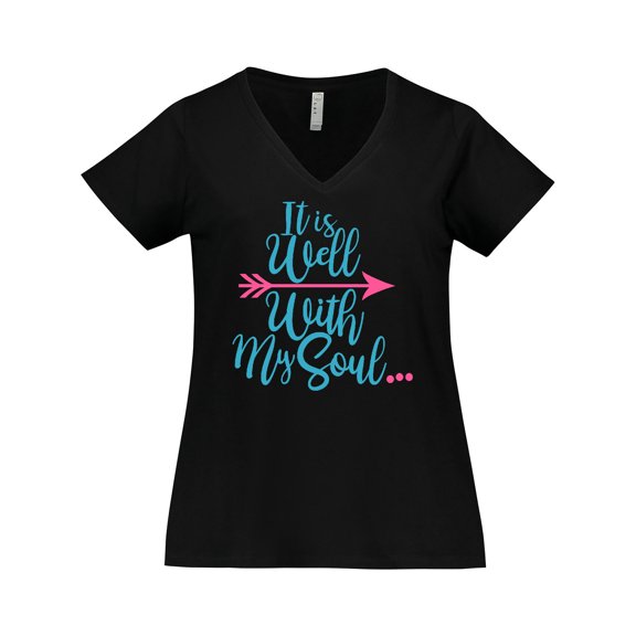 Inktastic It is Well with My Soul Pink Arrow Women's Plus Size V-Neck T-Shirt