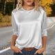 thumbnail image 2 of RKSTN 3/4 Length Sleeve Womens Satin Tops Oversized Crewneck Satin Silk T Shirts Blouses Womens Casual Solid Plus Size Round Neck Loose Fits Three Quarter Sleeve Shirt Spring Summer Clothes, 2 of 10