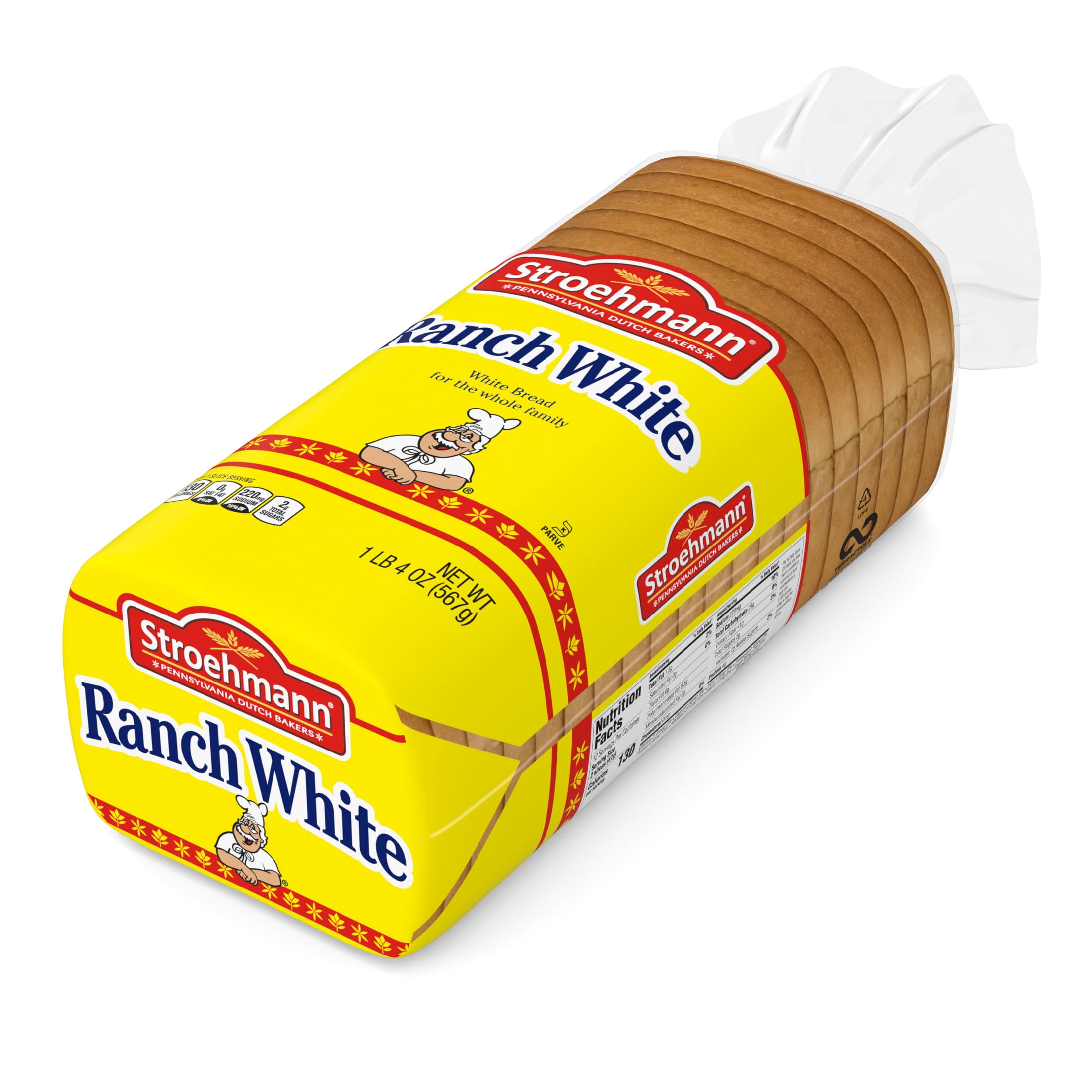 Stroehmann Ranch White Bread, 20 oz, Plain White Bread, Bag