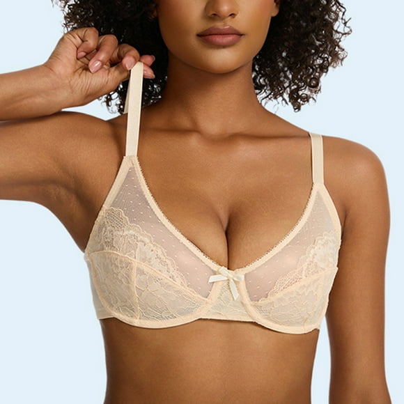 Women's C Cup Underwire Bra, Breathable Floral Lace Thin Cup Full Coverage Comfort Support for Everyday Wear