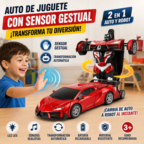 Robot Transformable RC con Sensor de Gestos | Control por Movimiento de Manos | Deportivo a Robot en Un Clic | Deslizamiento en Modo Robot | Efectos de Sonido de Motor | Rojo | Regalo para Niños