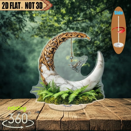 1pc 2d flat Rotatable acrylic centerpiece featuring a polished marble crescent adorned with gold filigree and a wooden charm for anniversary celebrations or nature-themed events