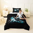 thumbnail image 2 of Castle Fairy Graffiti Dirt Bike Twin Comforter Sets 3-Piece for Boys, Teal Splash Print Bedding Set for Bedroom, Teal Black,Black Reversible, 2 of 6