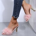 thumbnail image 4 of NOKIO Women Fashion Solid Color Plush Decoration Large Size High Heel Sandals And Slippers Clear PVC Slippers Stilettos Slides Transparent Crystal High Heels Sandals Mules Party Shoes Glass Heels, 4 of 9