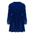 thumbnail image 3 of FRSASU Velvet Dresses for Women Casual Long Sleeve Loose Bow Crewneck Pleated Pockets Dress Party Prom Holiday Outfits Dark Blue, 3 of 4