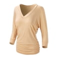 thumbnail image 3 of URBAN DAIZY Women's V-Neck 3/4 Sleeve Dolman Tops All Purpose Staple Draped Tunic with Side Shirring Ruched Shirt Blouse A71_AT5574V Sand 2XL, 3 of 6