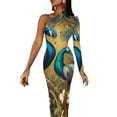 thumbnail image 1 of Unique Peacock Feather Long Dress Female Colorful Print Party Maxi Dress Spring Kawaii Bodycon Dresses Side Split Custom Clothes, 1 of 5