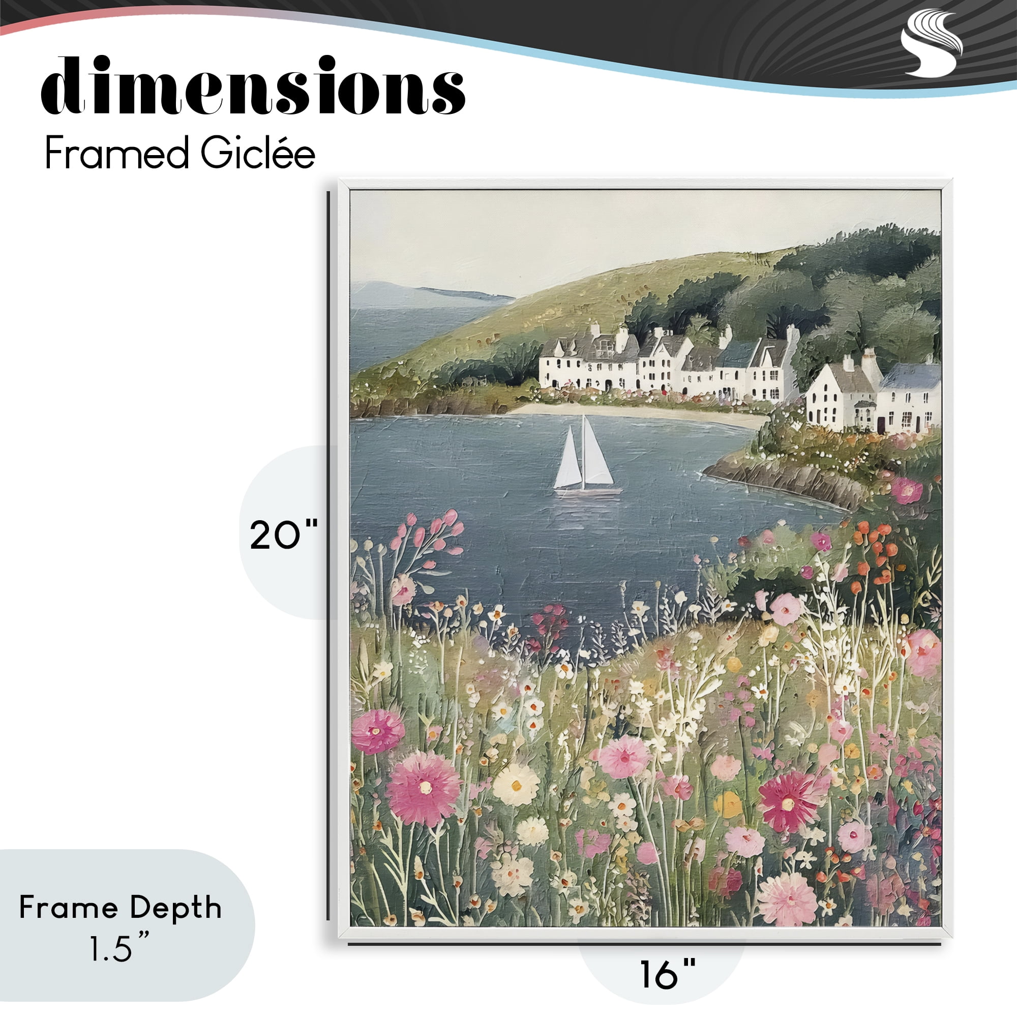 Stupell Industries Clifftop Meadow & Sailboat White Framed Giclee Art, design by Riley B