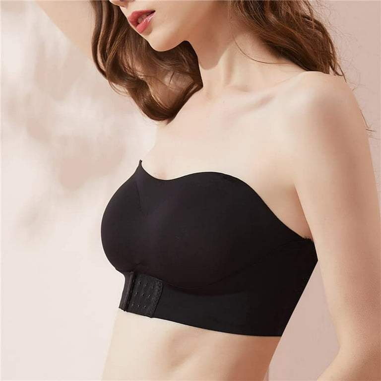 Qcmgmg Strapless Bralette Tube Top Front Closure Padded Womens Bras No  Underwire Solid Color Bandeaus Women's Bras on Clearance
