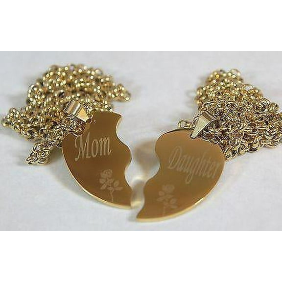SOLID STAINLESS IPG GOLD PLATED THICK MOM DAUGHTER SPLIT HEART NECKLACES