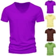 thumbnail image 3 of MIXUE Shirts For Men Summer Solid Color V Neck Short Sleeve Fashion Casual Pullover Tops Tee Shirts Holiday Wear,Brown,XXXL, 3 of 3