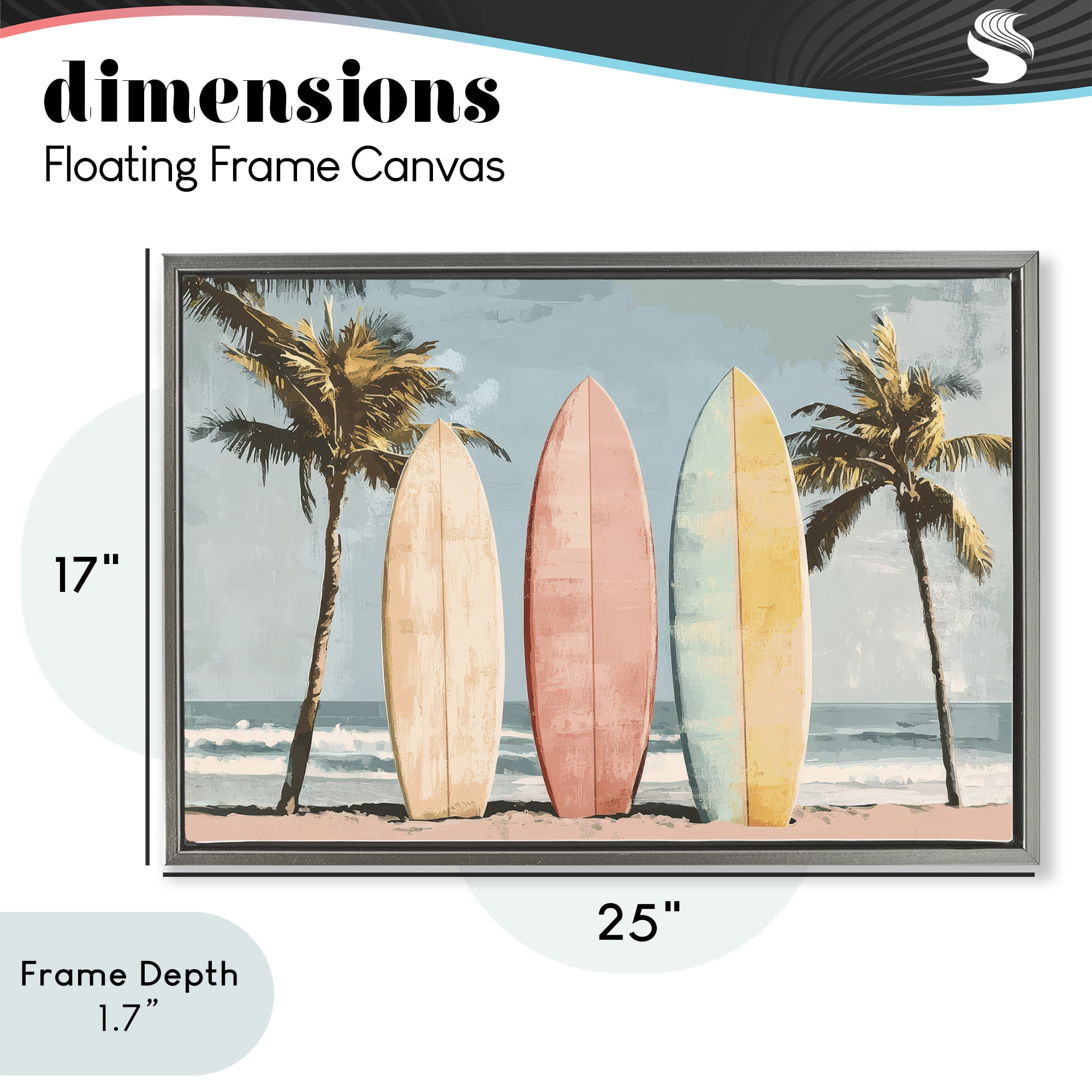 Stupell Industries Paradise Surfboard Trio Gray Framed Floater Canvas Wall Art, design by Petal Prints Design