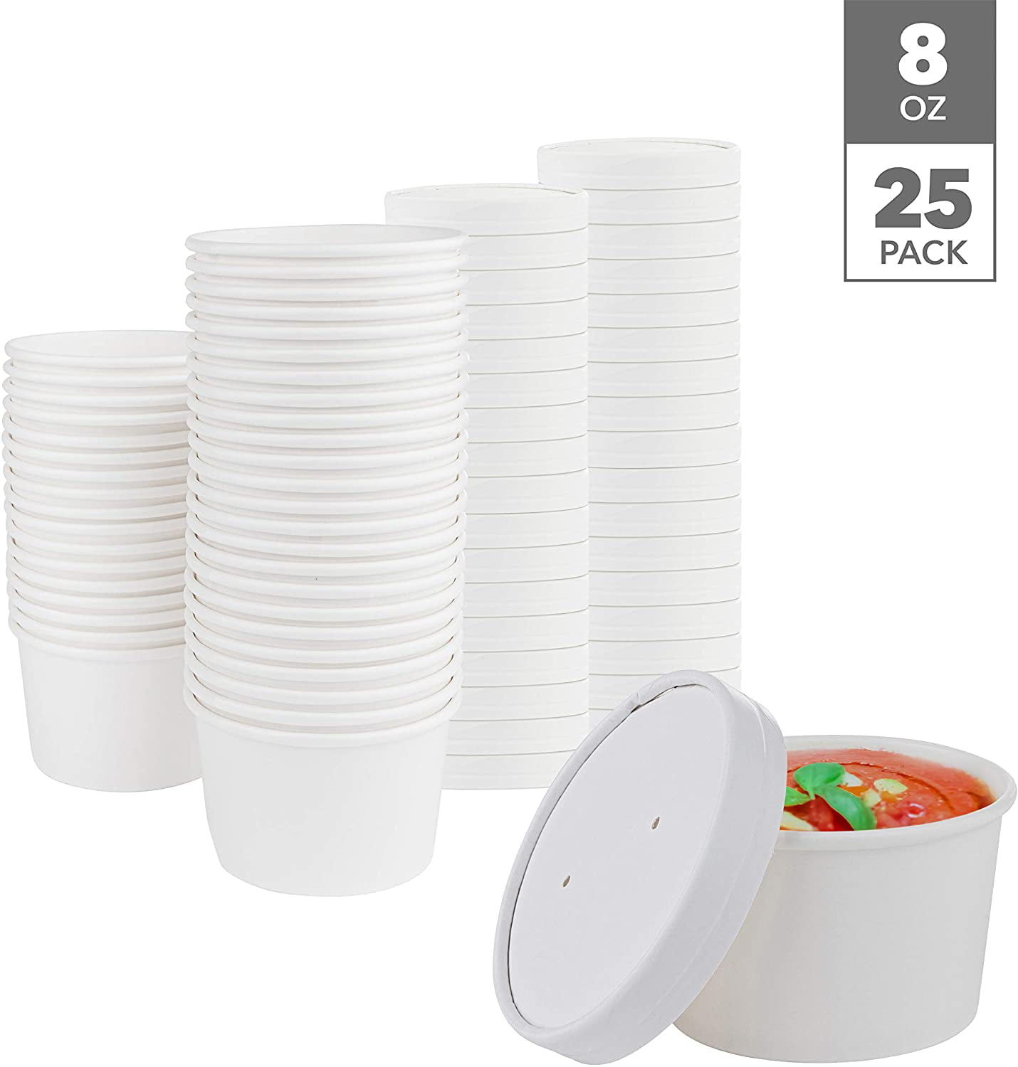 Stock Your Home 8 oz White Disposable Soup Cups with Lids - 25 Pack