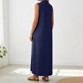 thumbnail image 5 of DHFJKG Summer Dresses For Women Beach Long Dress Sleeveless Turndown Collar Loose Fit Solid Color Flowy A-Line Side Slit Sundress Versatile Dresses, 5 of 7