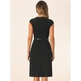 thumbnail image 3 of DARING DIVA Elegant Round Neck Cap Sleeve Belted Work Sheath Dresses 2XL Black, 3 of 5