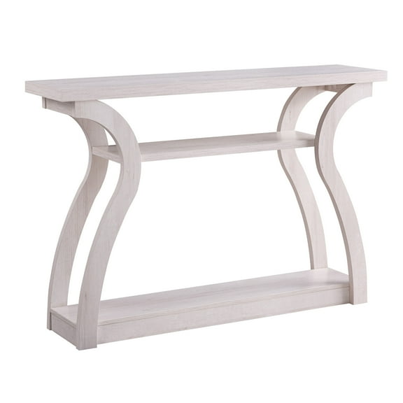Rectangular Top Wooden Frame Console Table with 2 Bottom Shelves, Off White