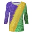 thumbnail image 4 of Jinhomg Sparkly Shirts for Women Novelty Mardi Gras Sequin Tunic Tops Holiday Casual Comfy 3/4 Sleeve Carnival Themed Blouse Going Out Wear Multicolor S, 4 of 6