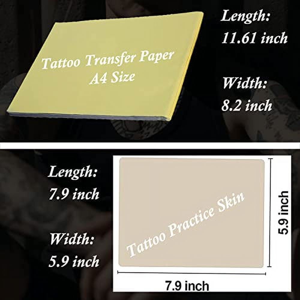 Tattoo practice skin and transfer paper, 45 pieces of tattoo fake skin and tattoo tracing paper kit including 15 pieces of double-sided skin and 30 pieces of tattoo template paper