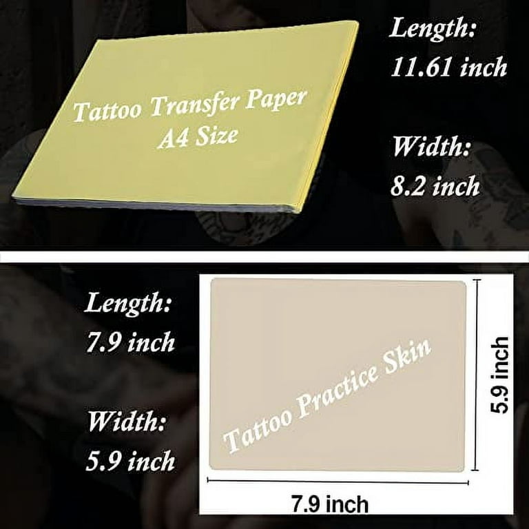 Tattoo practice skin and transfer paper, 60 pieces of tattoo fake skin and  tattoo tracing paper kit including 20 pieces of double-sided skin and 40