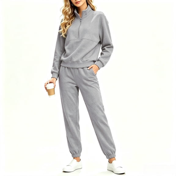 Asgosdo Sweat Sets for Women 2 Piece Tracksuits Plus Size Long Sleeve Half Zip Sweatshirt and Jogger Sweatpant with Pockets Fall Athletic Workout Outfits