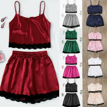 

wsevypo Sexy Lingerie Women Satin Silk Lace Robe Dress Babydoll Nightdress Sleepwear