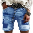 thumbnail image 2 of qolati Jeans Shorts Womens Splice Button Stretchy High Waisted Denim Shorts 2024 Summer Casual Cut Off Shorts with Pockets, 2 of 3