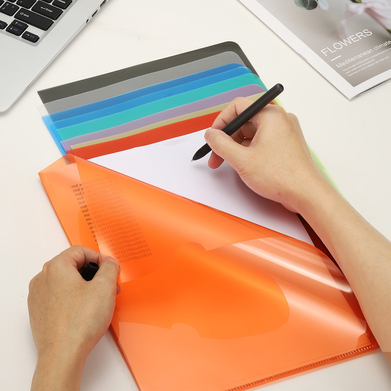 A4 Plastic Folders, 15 Pack Clear Folders L Type Project Pockets Paper Document Jacket Sleeves L Shaped Transparent for Documents Plastic Office File, 8.7x12.2in, Blue