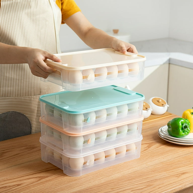 Xinhuadsh Kitchen Stackable Egg Storage Box with Date Reminder Large  Capacity Clear 24 Grids Refrigerator Egg Carton with Lid