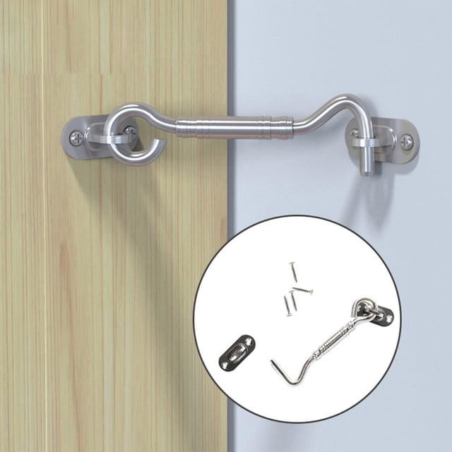 Pestillo de gancho de 4 pulgadas, de puerta de Granero resistente de material acero inoxidable con tornillos para puerta de dormitorio, , Plata Macarena Pestillo de ojo de gancho