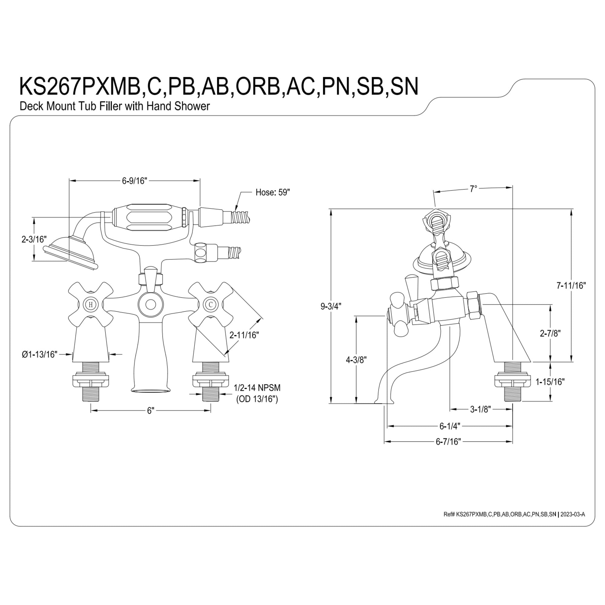Kingston Brass KS267PXSN Kingston Three-Handle 2-Hole Deck-Mount Clawfoot Tub Faucet with Hand Shower in Brushed Nickel