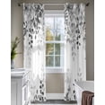 thumbnail image 4 of Grey Sheer Curtains 84 Inch Length 2 Panels Set for Living Room/Bedroom, Eucalyptus Leaves Kitchen Curtains with Grommet Semi-Sheer Curtains Drapes Voile Window Treatments 52"x84"x2, 4 of 7
