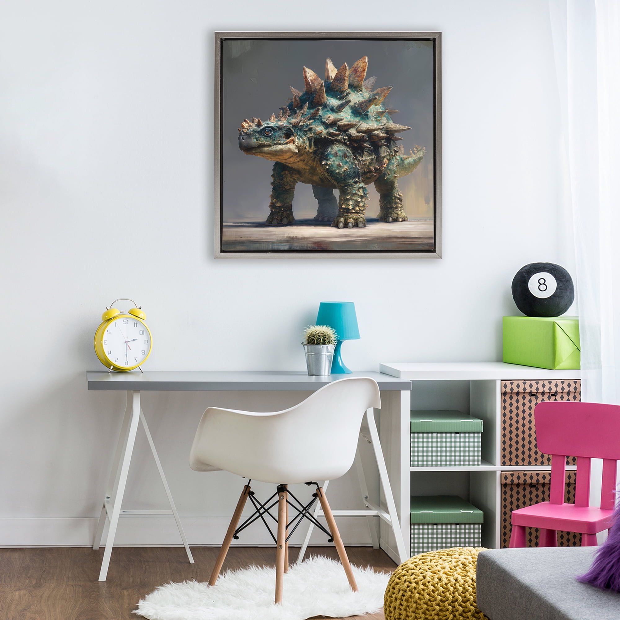 Stupell Industries Prehistoric Ankylosaurus Portrait Gray Framed Floater Canvas Wall Art, design by Wumples