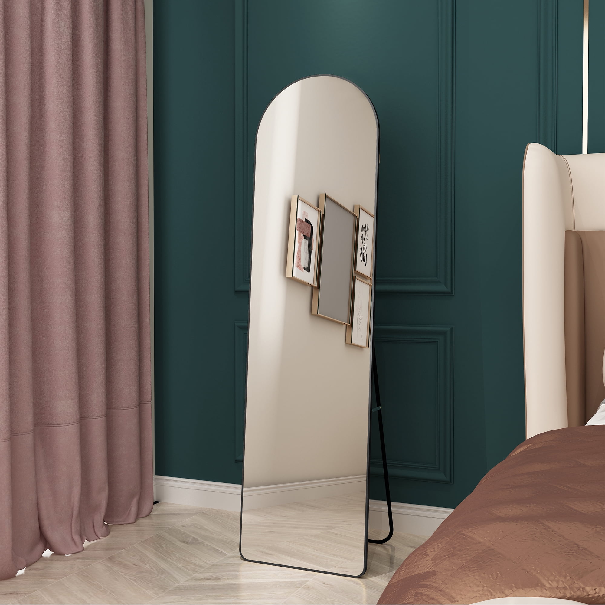59.8"x16.5" Arched Full Length Floor Mirror,Full Body Mirror Floor Mirror Standing Hanging,Black