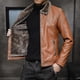 thumbnail image 1 of Nueva chaqueta gruesa de cuero para hombre, chaqueta de invierno y otoño para hombre, abrigo cálido a prueba de viento con cuello de piel sintética a la moda, ropa masculina, 1 of 4