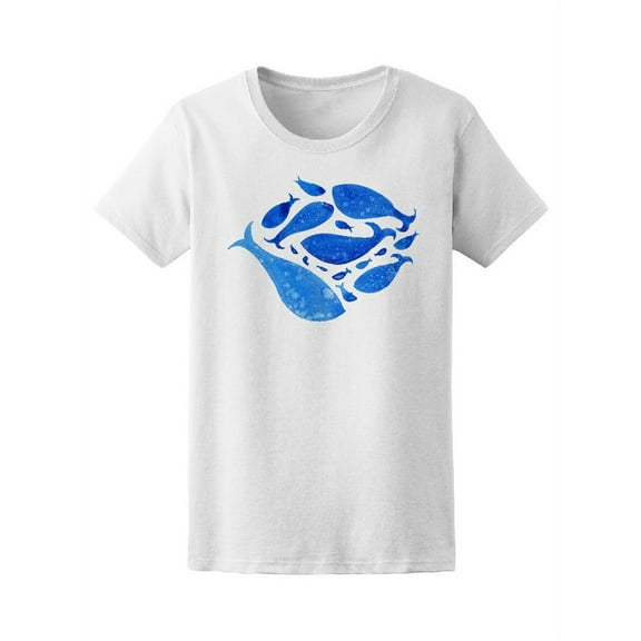 Abstract Watercolor Blue Fishes Tee Women's -Image by Shutterstock