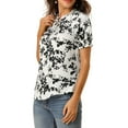 thumbnail image 4 of INSPIRE CHIC Women's Ruffle Tie Neck Casual Short Sleeve Floral Blouse L White, 4 of 7