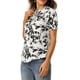 thumbnail image 4 of Blusa floral blanca de manga corta con cuello atado y volantes para mujer Inspire Chic talla S, 4 of 7