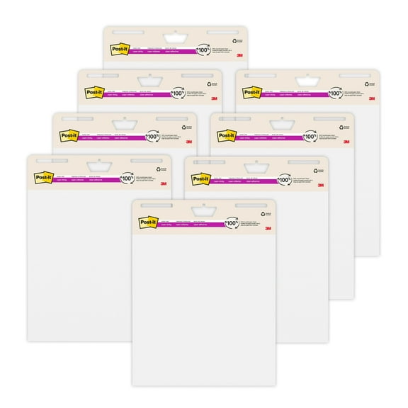 Post-it® Super Sticky Easel Pads, 25" x 30", 8 Pads, 30 Sheets/Pad, 30% Recycled, School Supplies for Classrooms, White