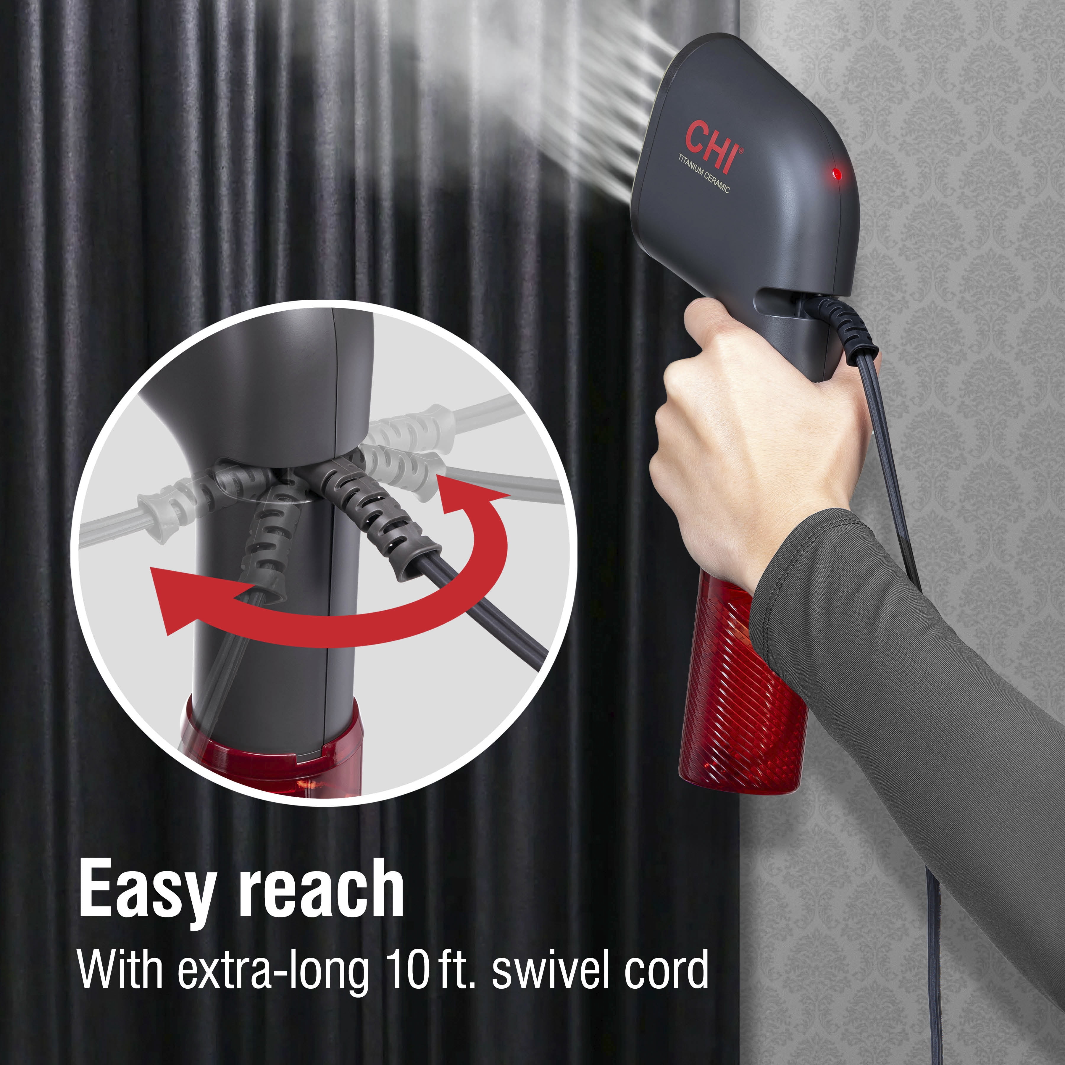 CHI Collapsible Travel Steamer, Powerful 20 Gram-Per-Minute Steam Output, Nonstick Heated Faceplate, 11611