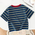 thumbnail image 4 of SAWOBUUN Boys Girls Summer Striped T-Shirt Kids Cotton Blend Short Sleeve Tee Crew Neck Casual Breathable Top School Uniform, 4 of 9