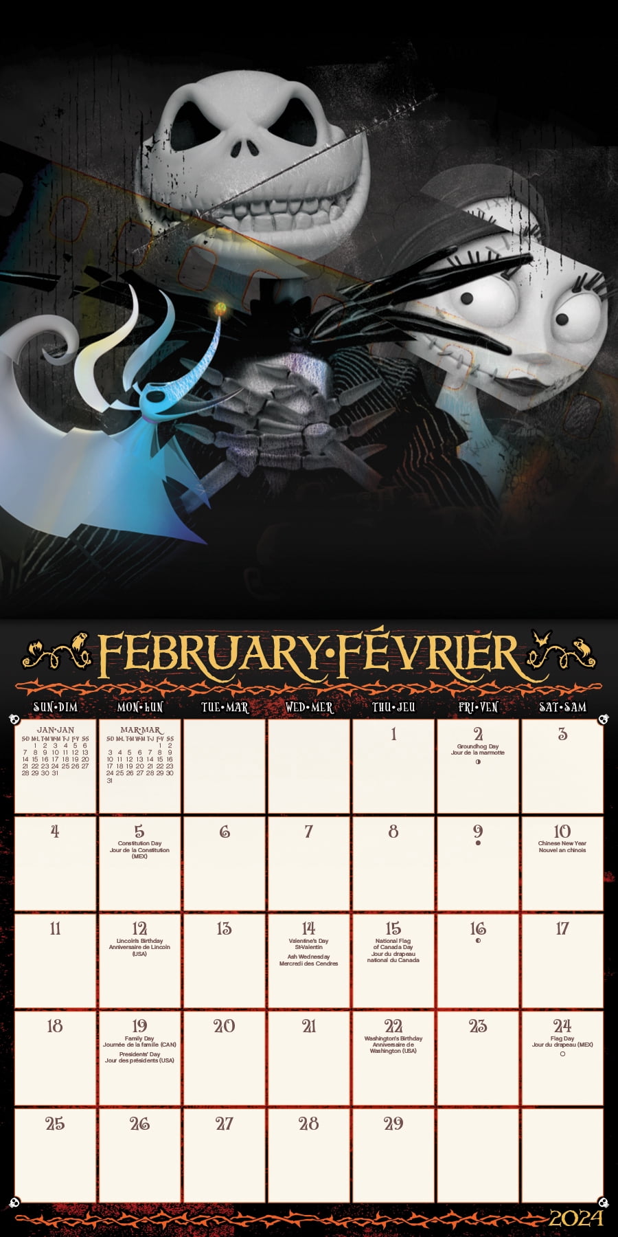 Trends International 2024 Disney The Nightmare Before Christmas Wall Calendar & Magnetic Frame