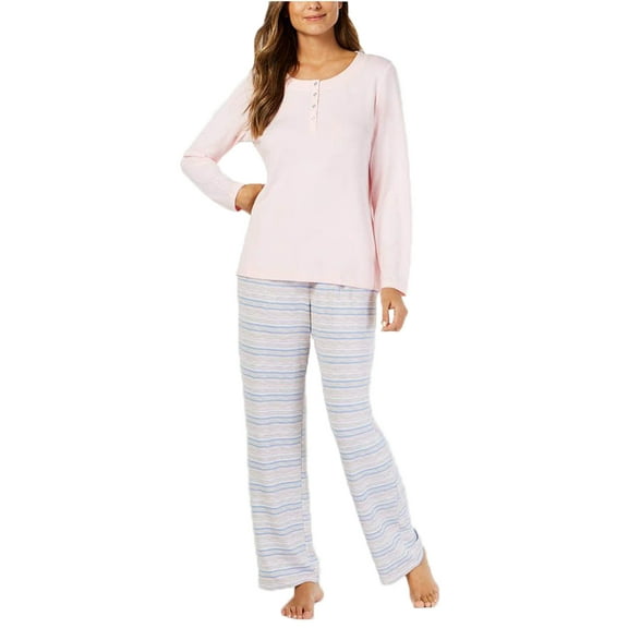 Charter Club Womens Soft Knit Pajama Set (Double Stripe, Large)