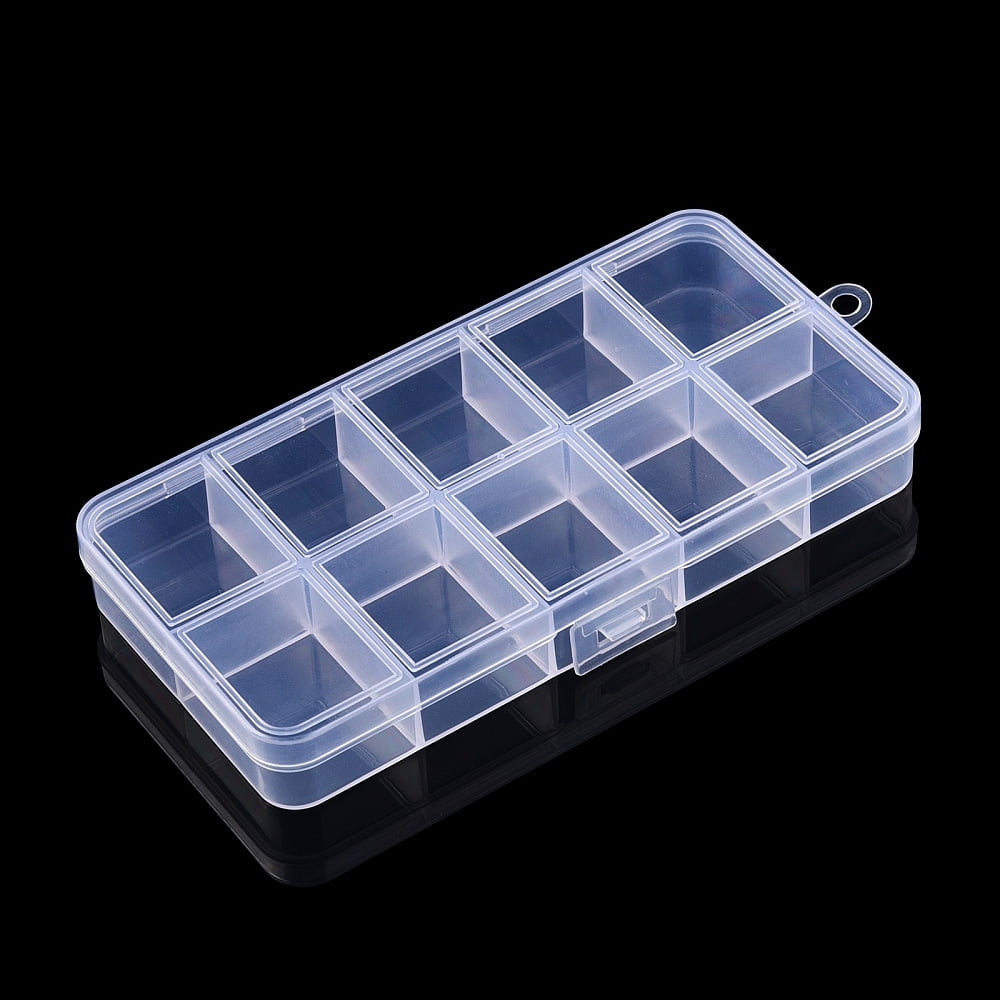 Plastic Bead Storage Containers 10 Compartments Rectangle Clear 12.8x6.7x1.7cm Hole: 5mm