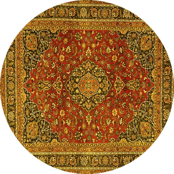 Ahgly Company Indoor Round Medallion Yellow Traditional Area Rugs, 3' Round