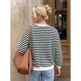 thumbnail image 3 of Women Striped Crew Neck Sweatshirt, Cute Bow Decor Long Sleeve Casual Pullover Top for Fall Daily Streetwear, 3 of 12